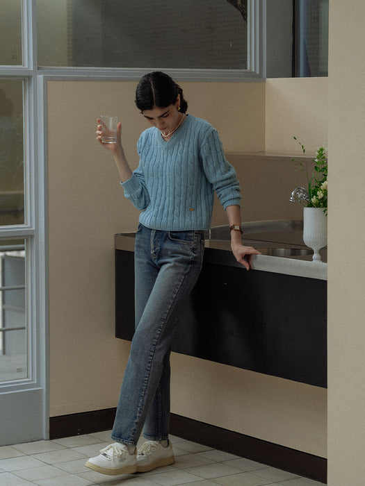 [TILLIDIE] Cashmere blended cable knit(Sky blue)