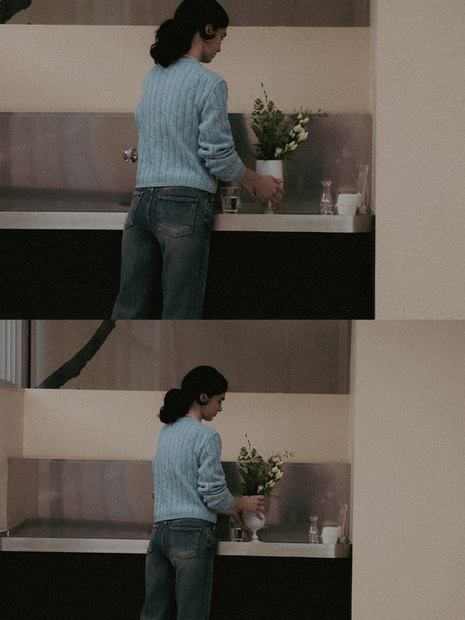 [TILLIDIE] Cashmere blended cable knit(Sky blue)