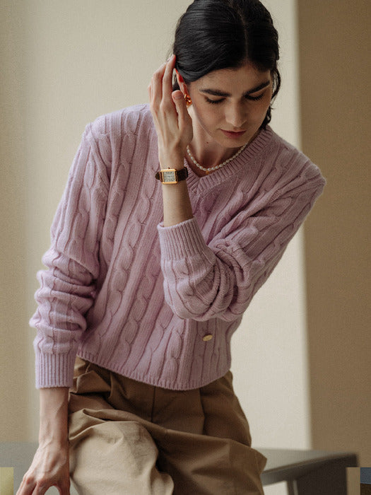 [TILLIDIE] Cashmere blended cable knit(Pink)
