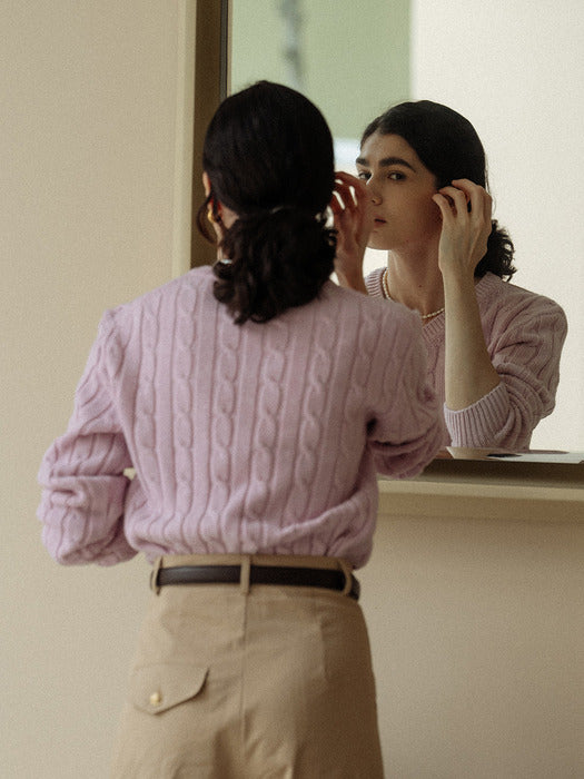 [TILLIDIE] Cashmere blended cable knit(Pink)