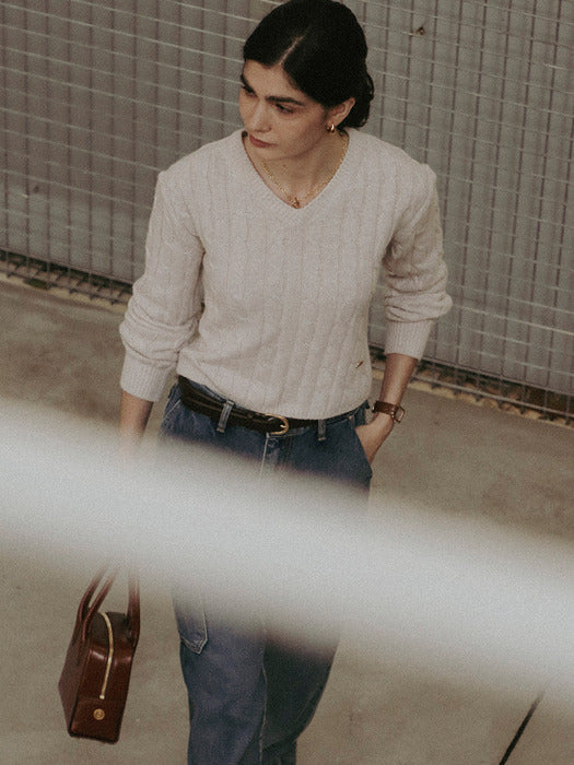 [TILLIDIE] Cashmere blended cable knit_Oatmeal