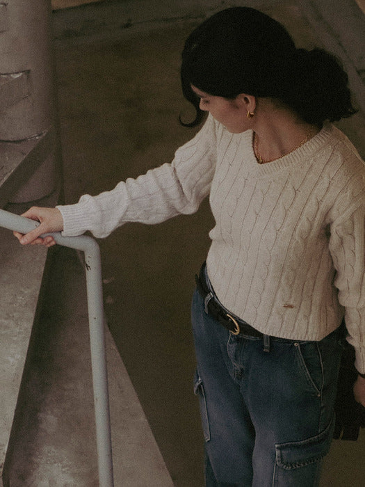 [TILLIDIE] Cashmere blended cable knit_Oatmeal