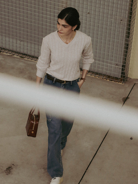 [TILLIDIE] Cashmere blended cable knit_Oatmeal