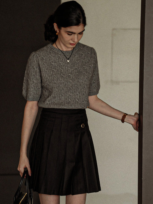 [TILLIDIE] Raccoon shirring cable knit_Gray