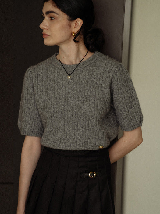 [TILLIDIE] Raccoon shirring cable knit_Gray