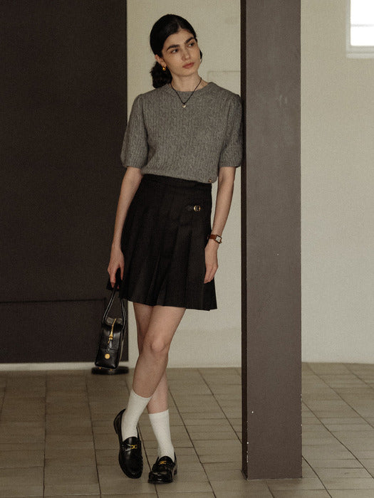 [TILLIDIE] Raccoon shirring cable knit_Gray