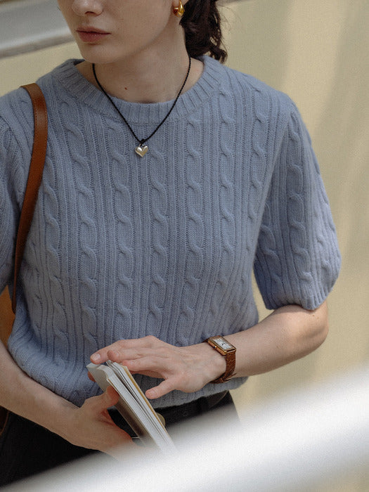 [TILLIDIE] Raccoon shirring cable knit_Blue