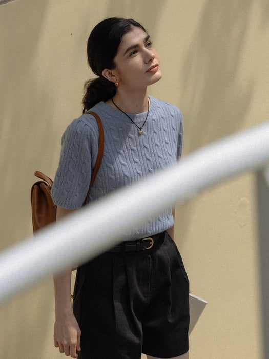 [TILLIDIE] Raccoon shirring cable knit_Blue