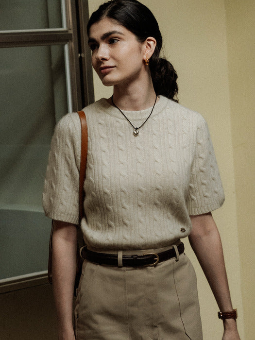 [TILLIDIE] Raccoon shirring cable knit(Oatmeal)