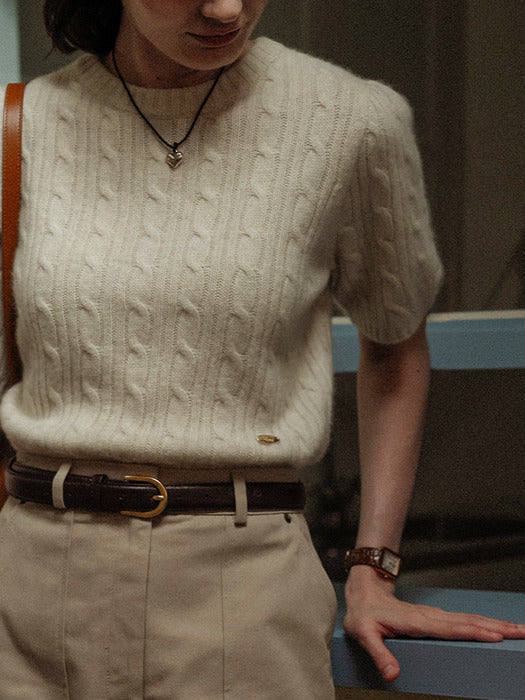 [TILLIDIE] Raccoon shirring cable knit(Oatmeal)