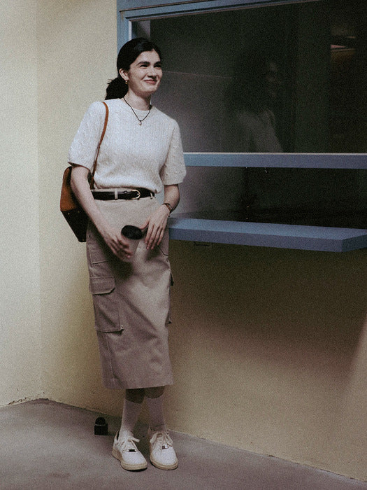 [TILLIDIE] Raccoon shirring cable knit(Oatmeal)