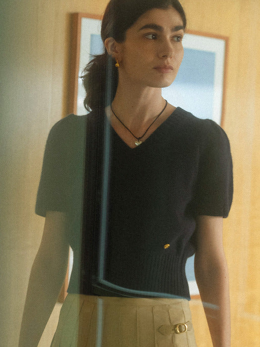 [TILLIDIE] Raccoon V-neck knit top_Navy