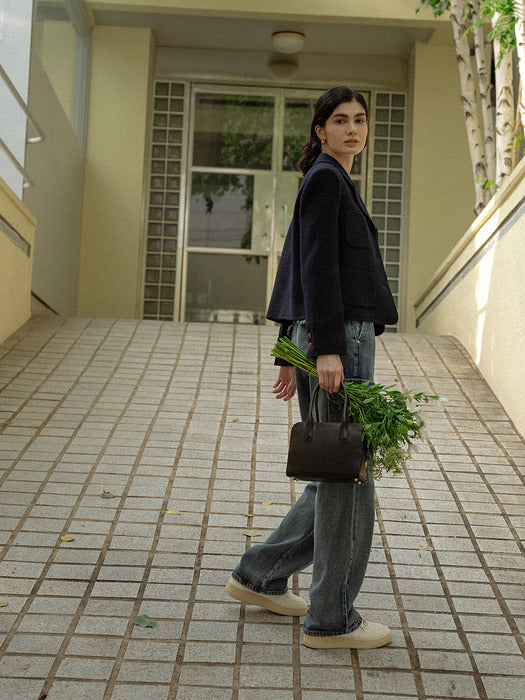 [TILLIDIE] Classic double stitch tweed jacket_Navy