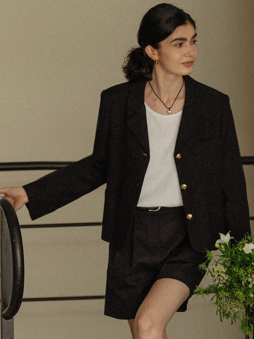 [TILLIDIE] Classic double stitch tweed jacket(Black)