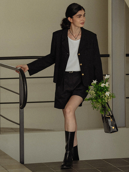 [TILLIDIE] Classic double stitch tweed jacket(Black)