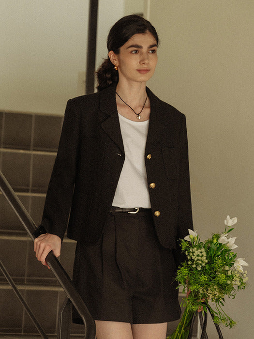 [TILLIDIE] Classic double stitch tweed jacket(Black)