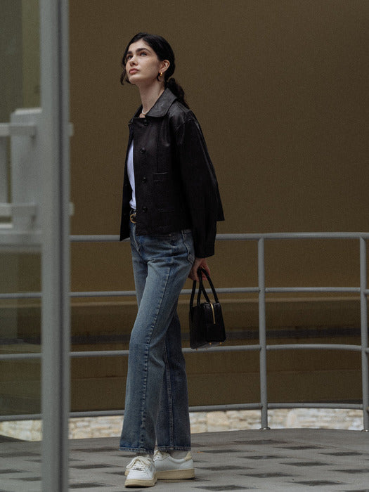 [TILLIDIE] Eco leather short jacket_Black