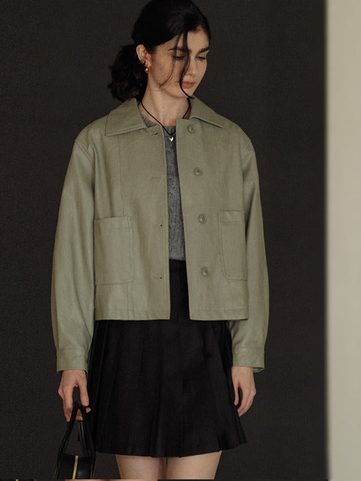 [TILLIDIE] Eco leather short jacket(Mint)