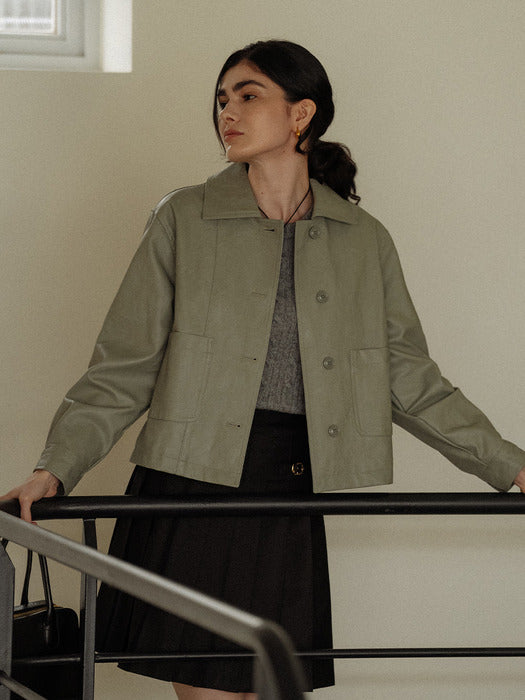 [TILLIDIE] Eco leather short jacket(Mint)