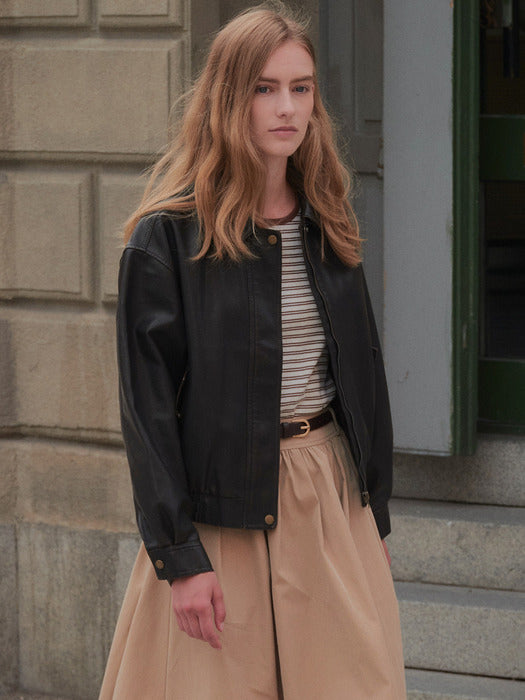 [TILLIDIE] Natural crack leather blouson_Brown