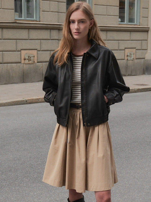 [TILLIDIE] Natural crack leather blouson_Brown