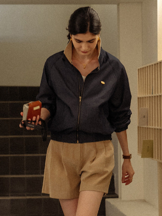 [TILLIDIE] High neck bomber jumper(Navy)