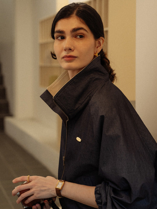 [TILLIDIE] High neck bomber jumper(Navy)