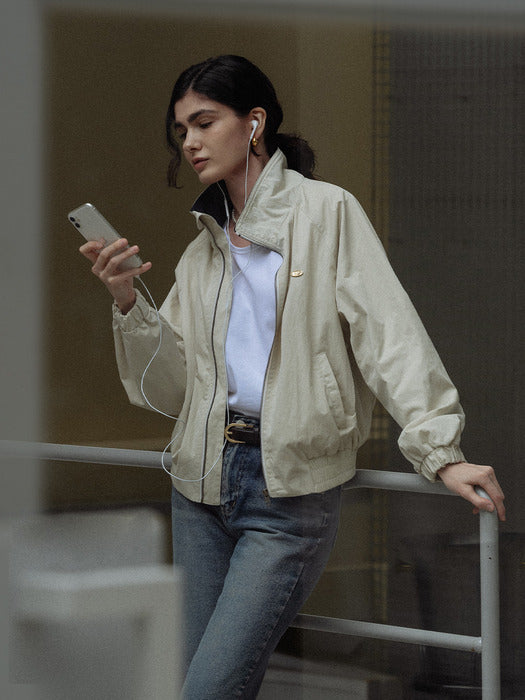 [TILLIDIE] High neck bomber jumper_Beige