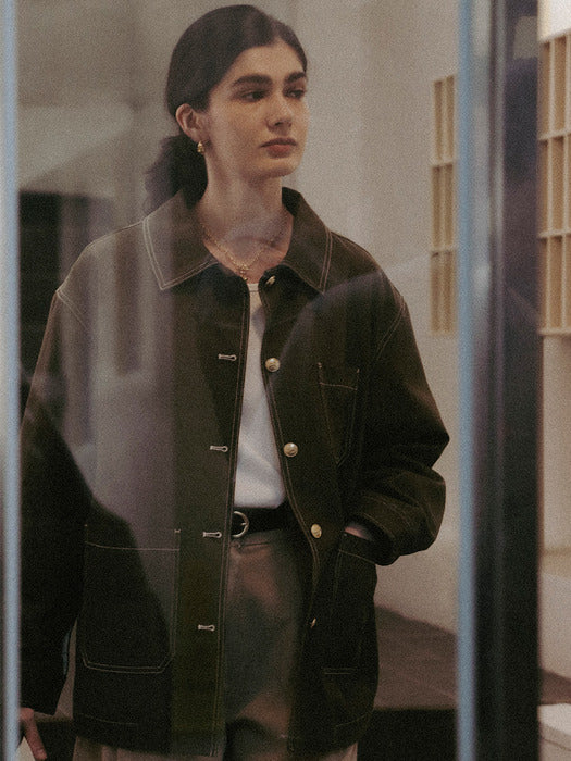 [TILLIDIE] Denim stitch point work jacket(Khaki)