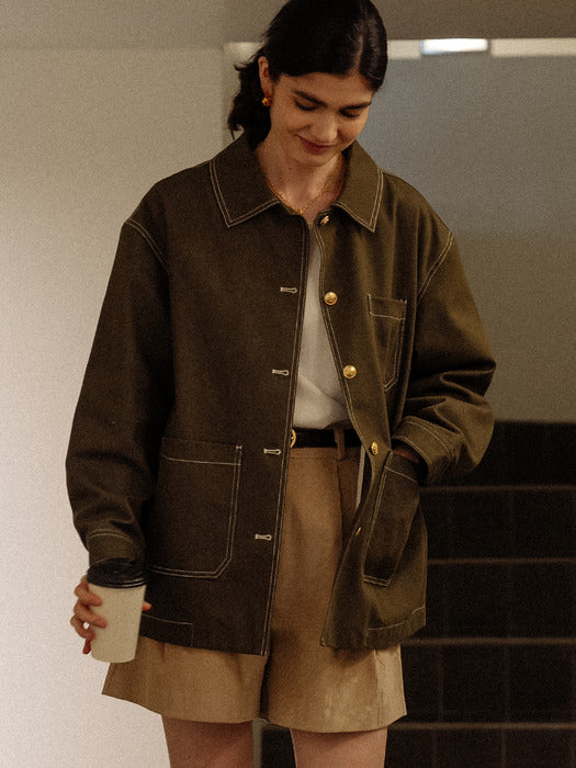 [TILLIDIE] Denim stitch point work jacket(Khaki)