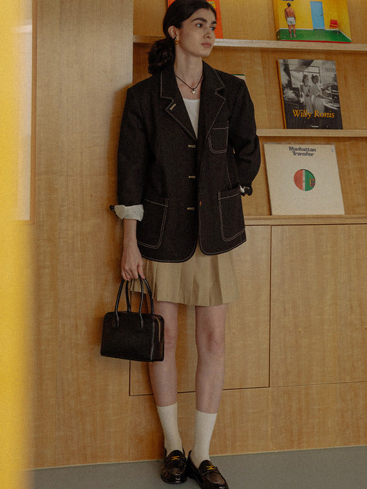 [TILLIDIE] Natural cotton stitch tailored jacket(Black)