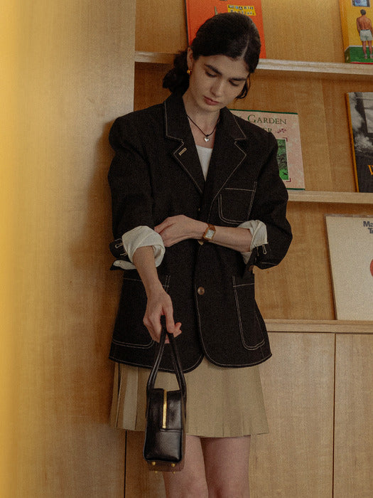 [TILLIDIE] Natural cotton stitch tailored jacket(Black)