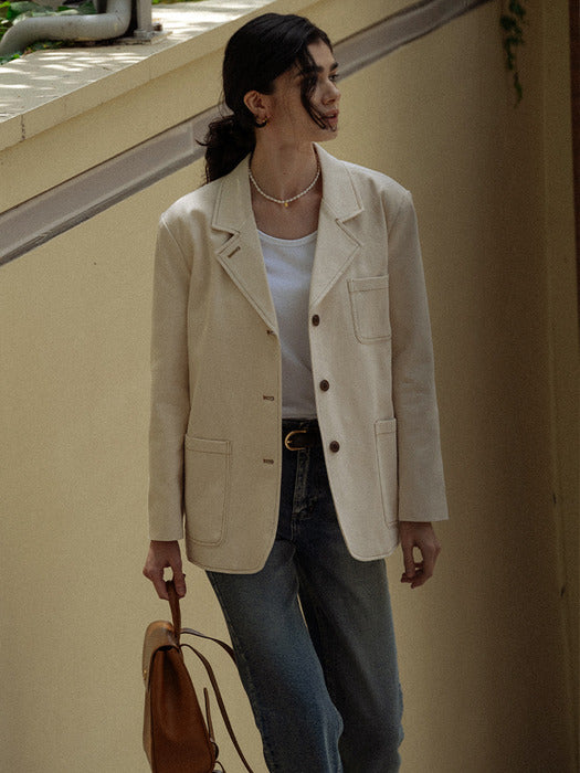 [TILLIDIE] Natural cotton stitch tailored jacket(Beige)