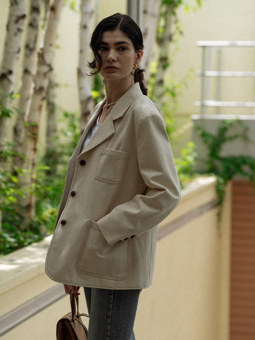 [TILLIDIE] Natural cotton stitch tailored jacket(Beige)