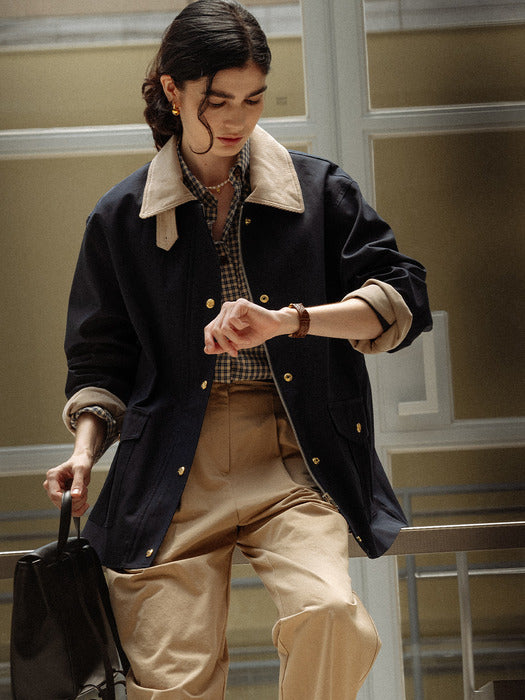 [TILLIDIE] Coloring collar point utility jacket_Dark navy