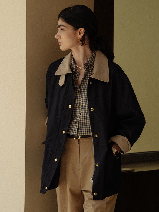 [TILLIDIE] Coloring collar point utility jacket_Dark navy