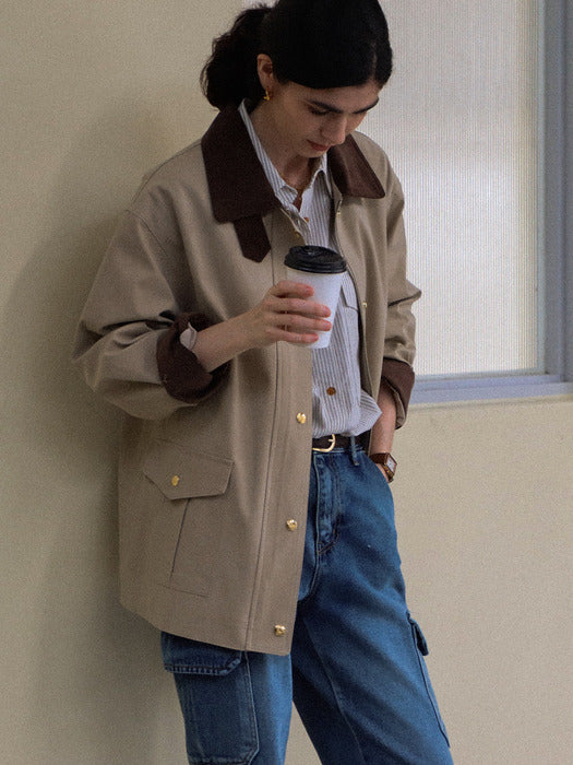 [TILLIDIE] Coloring collar point utility jacket_Beige