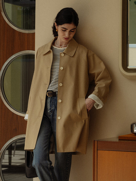 [TILLIDIE] Stitch raglan trench coat_Dark beige