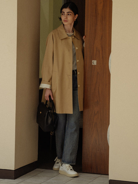[TILLIDIE] Stitch raglan trench coat_Dark beige