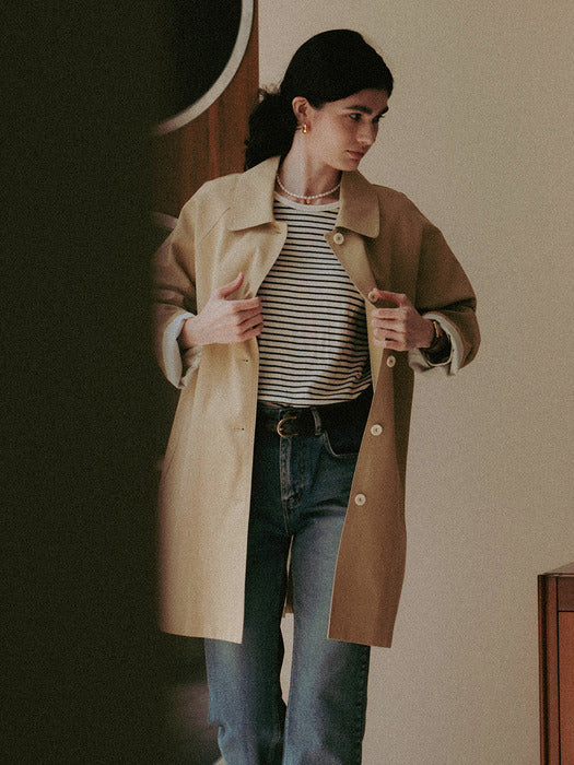 [TILLIDIE] Stitch raglan trench coat_Dark beige