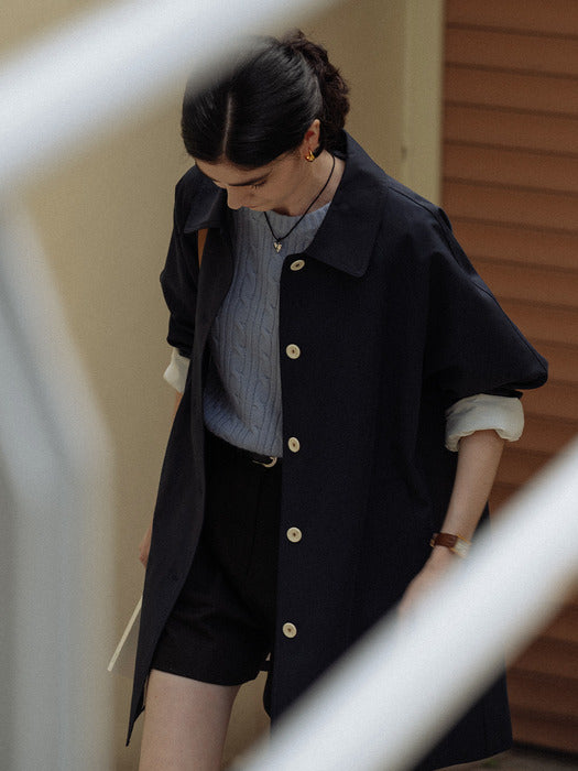 [TILLIDIE] Stitch raglan trench coat_Navy