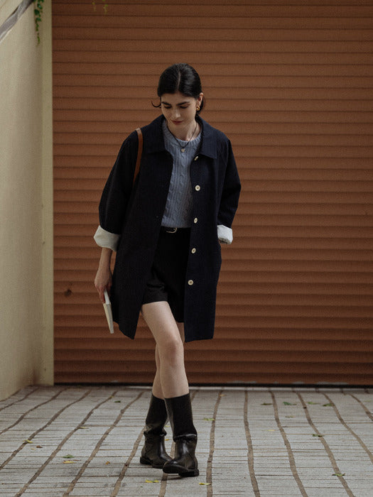 [TILLIDIE] Stitch raglan trench coat_Navy