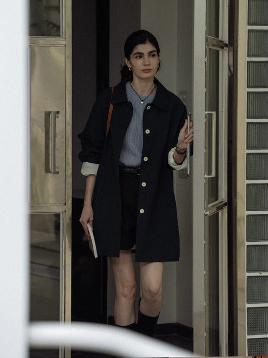 [TILLIDIE] Stitch raglan trench coat_Navy