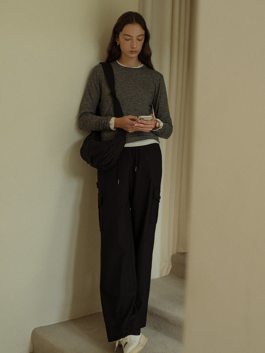 [TILLIDIE] Straight banding cargo pants(Black)