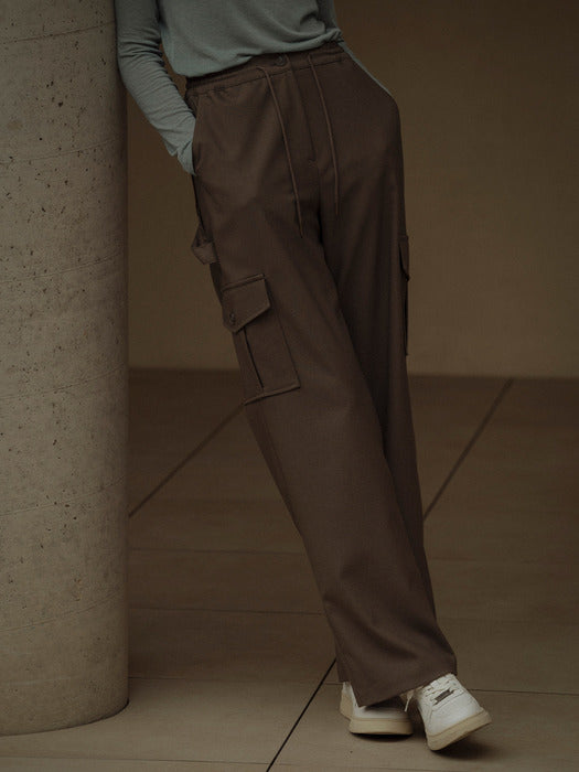 [TILLIDIE] Straight banding cargo pants(Khaki beige)