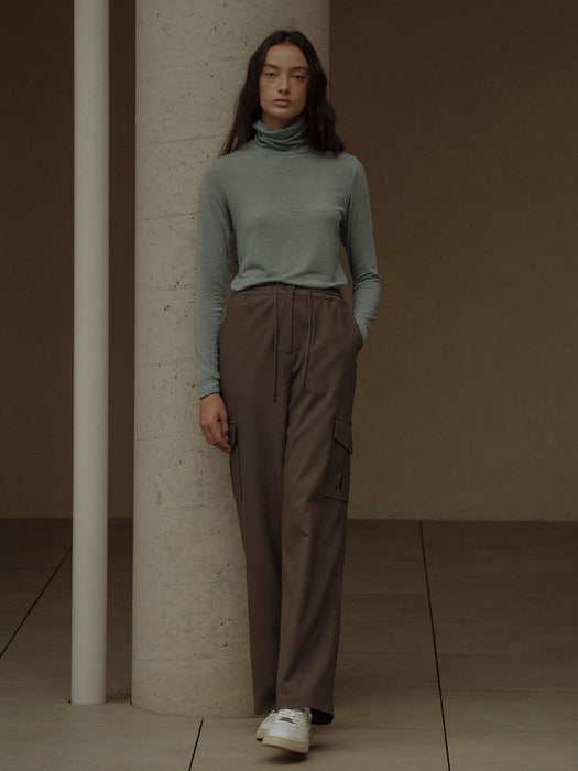 [TILLIDIE] Straight banding cargo pants(Khaki beige)