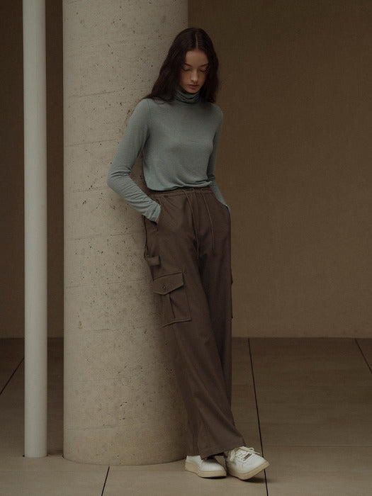 [TILLIDIE] Straight banding cargo pants(Khaki beige)