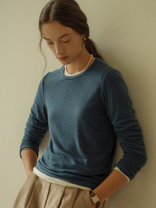 [TILLIDIE] Soft tencel basic layered t-shirt(Blue)