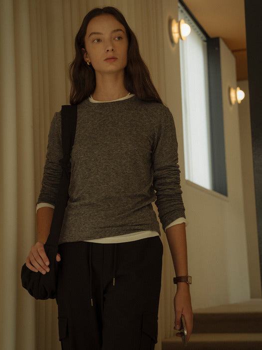 [TILLIDIE] Soft tencel basic layered t-shirt(Dark gray)