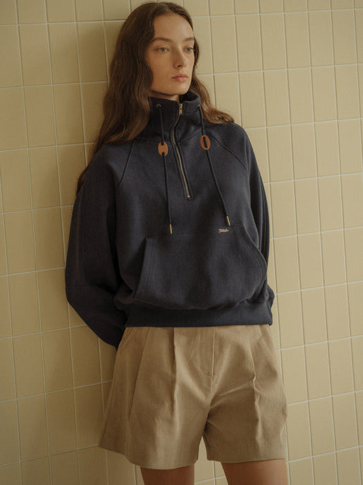 [TILLIDIE] Leather stopper point high-neck MTM(Navy)